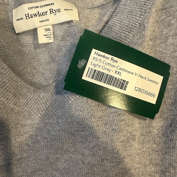 Hawker Rye Mens Cotton Cashmere V-Neck Sweater Light Grey XXL New NWT - Picture 2 of 4